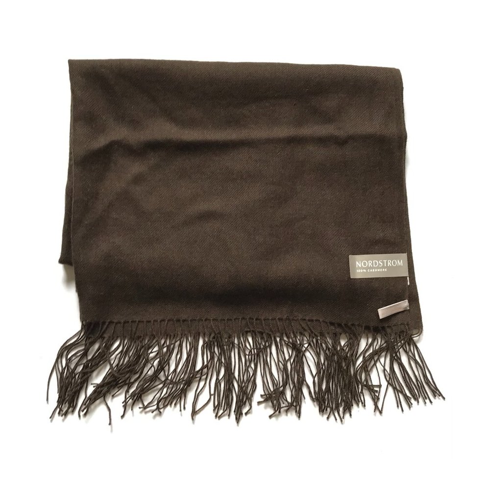 NWT Nordstrom Scarf Shawl Stole Womens Brown Rectangle 100% Cashmere Fringe NEW